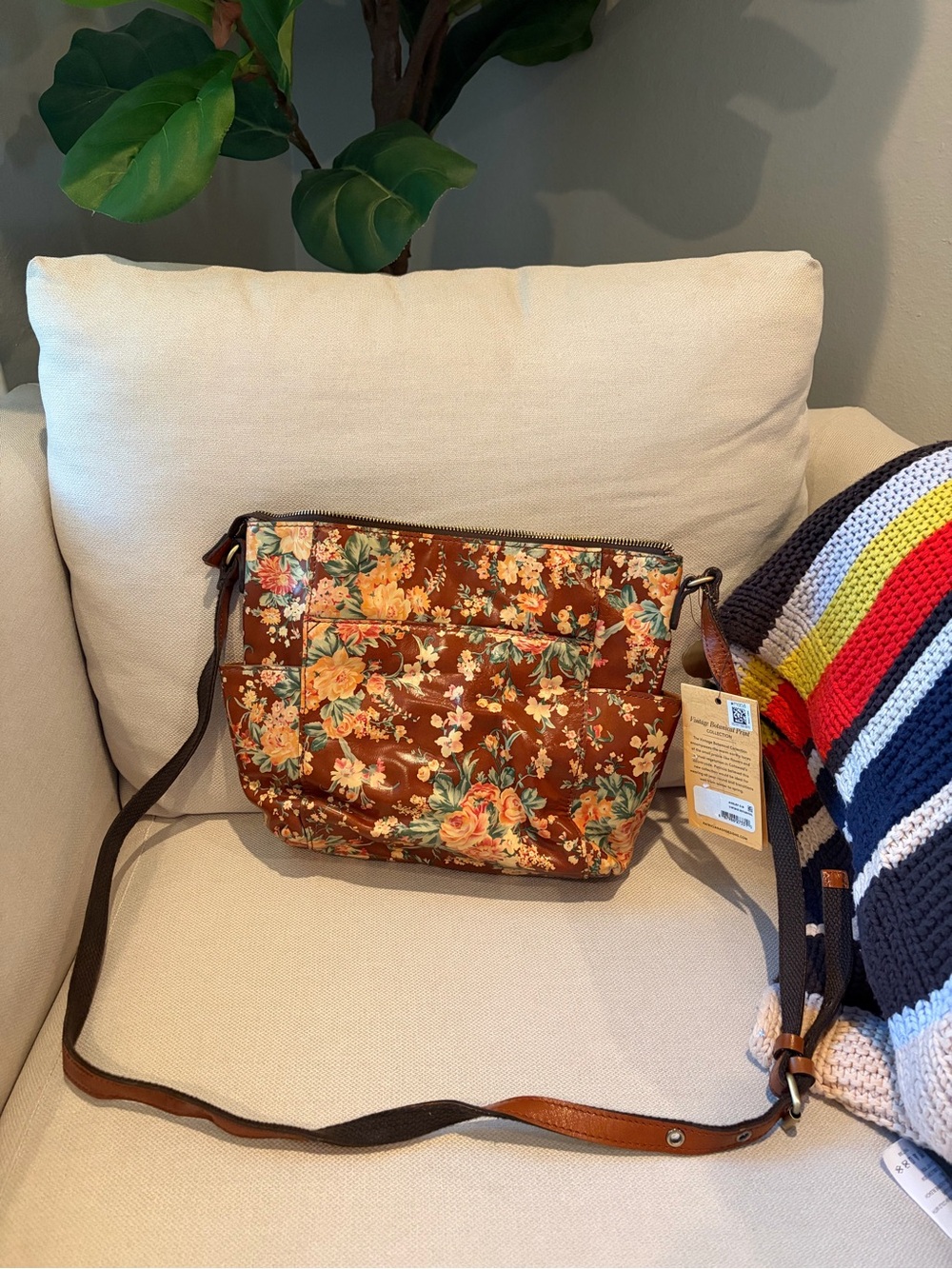 Patricia Nash Aveley Crossbody Bag Brown Leather Vintage Botanical Garden Floral